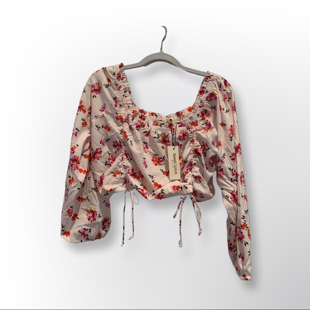 Speed Limit MPH White Floral Long Sleeve Crop Top Size 2X